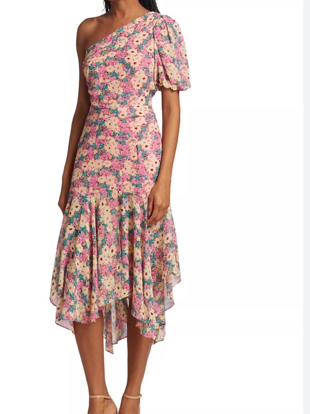 NWT ASTR THE LABEL Santorini One Shoulder Asymmetrical Floral Midi Dress Small